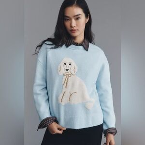 New Anthropologie x Maeve Crew Neck Poodle Dog Icon Pullover Sweater sz XS